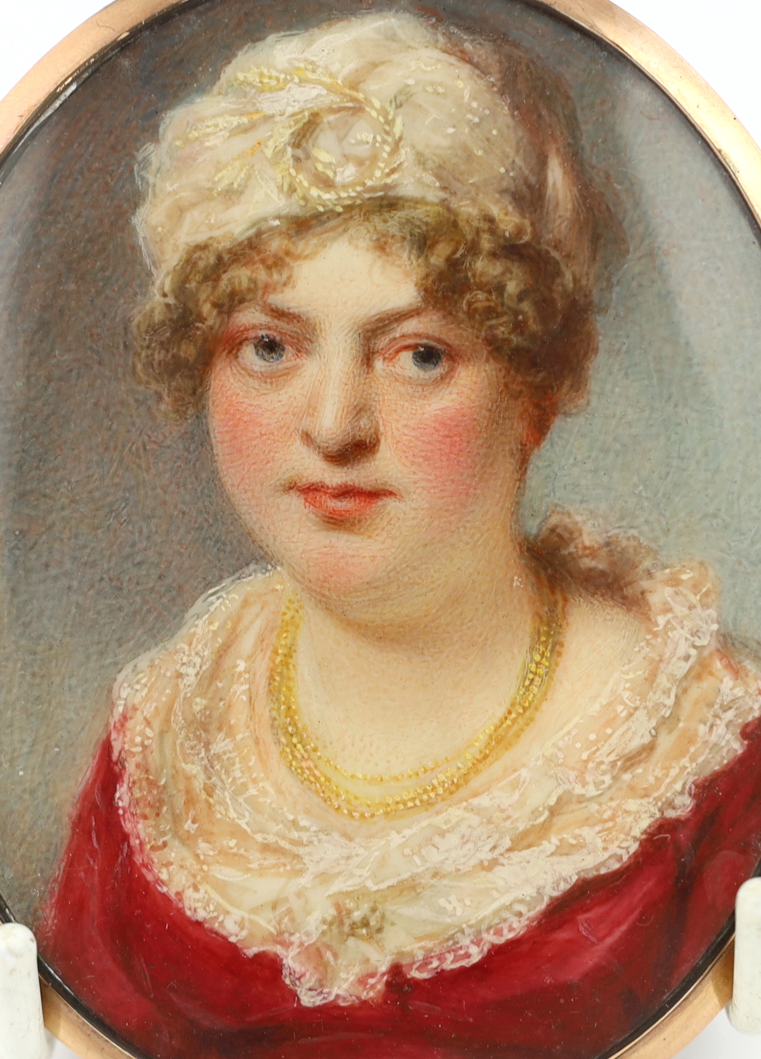 English School circa 1820, Portrait miniature of a lady, watercolour on ivory, 8.2 x 6.5cm. CITES Submission reference BQS54RXW